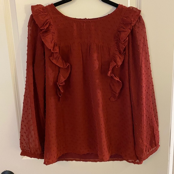 J CREW💃🏼RED RUFFLE 💃🏼TOP - Picture 2 of 4